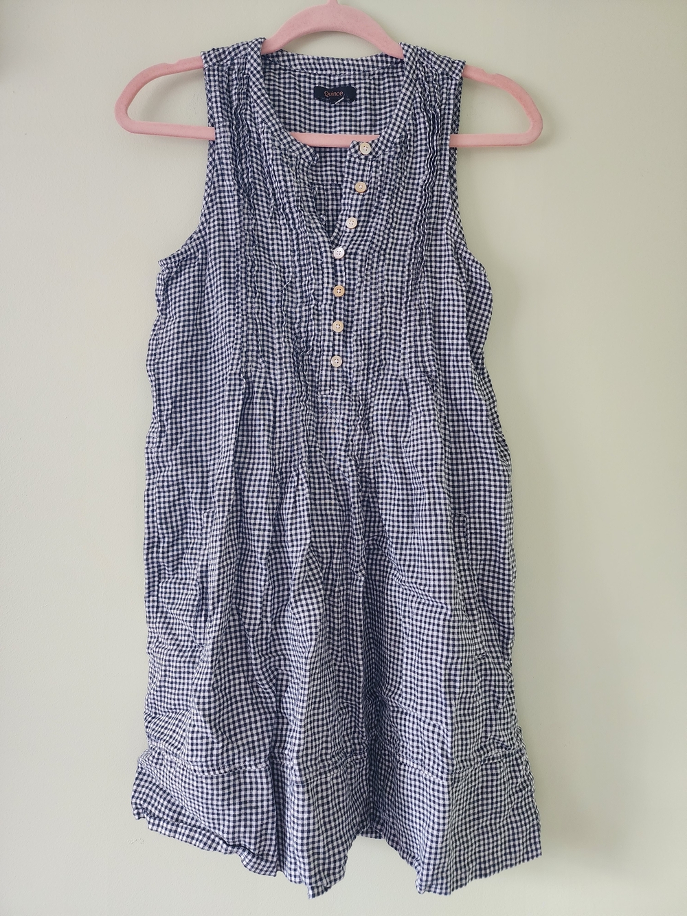 Quince 100% Linen Black and White Gingham Sleeveless Dress